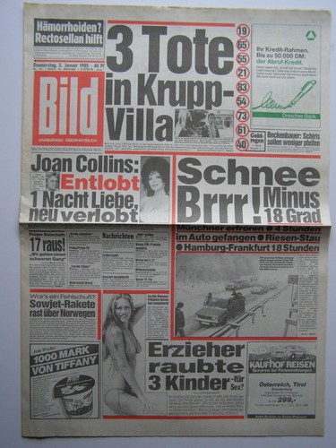 Bild zeitung vom - vom, 3.1.1985
